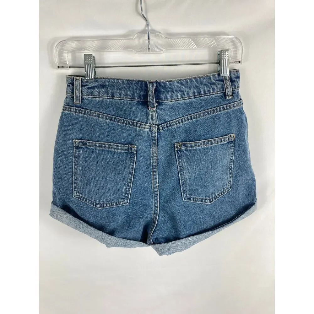 NWT ASOS Roll Cuff Blue Button Fly Denim Shorts Size 6